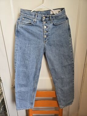 rag & bone Light Blue High-Rise Button-Fly Cropped Jeans